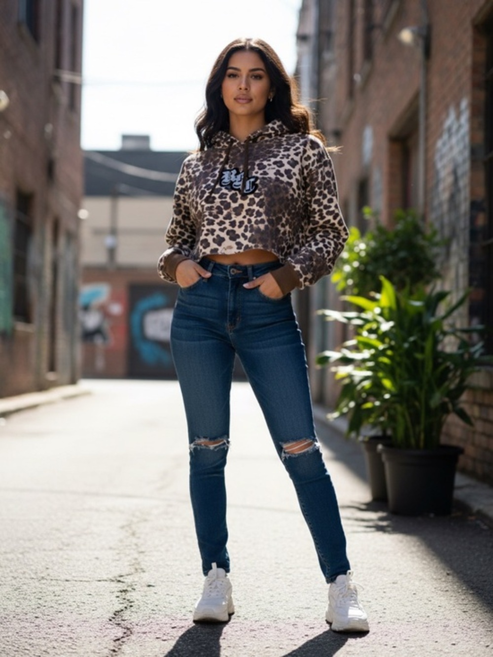 Civil Regime Leopard Print Cropped Hoodie with RFC Patch